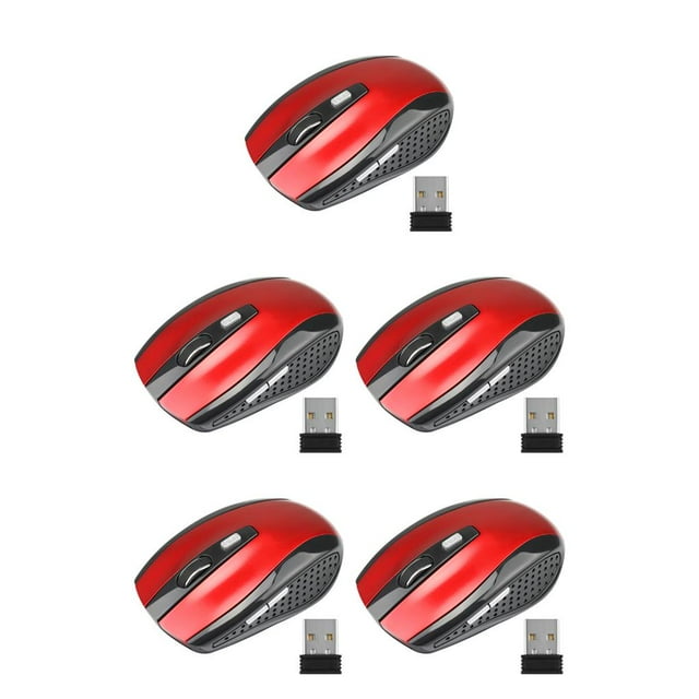 bedienty Souris Optique Sans Fil 2.4Ghz avec Récepteur USB Faible Latence 6 Boutons en Plastique Souris de Jeu DPI Réglable Rouge 5Ensemble