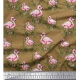 thumbnail image 1 of Soimoi Brown Modal Satin Fabric Grass & Flamingo Bird Fabric Prints By Yard 42 Inch Wide, 1 of 3