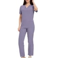 thumbnail image 3 of WRKEKC Scrubs for Women 2 Piece Sets for Women Solid Color Short Sleeve V-Neck Top with Pockets and Pants Set for Medical Workwear Fall Outfits, 3 of 7