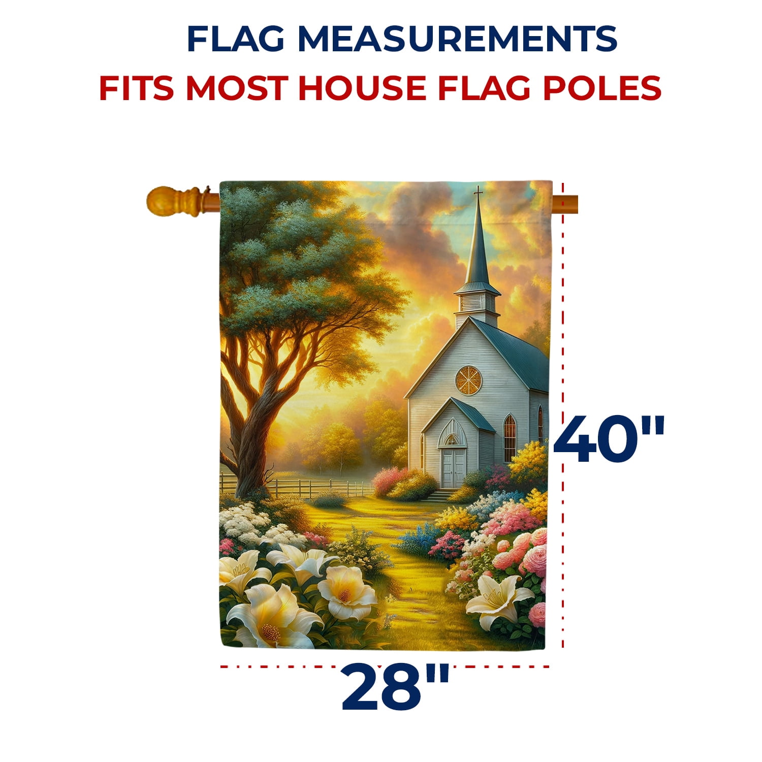 America Forever Spring Church House Flag, 28x40 inch Double Sided, Floral Flowers Daffodils , Church Yard Decoration, Christian Flag for Outdoor Sanctuary Yard Decoration