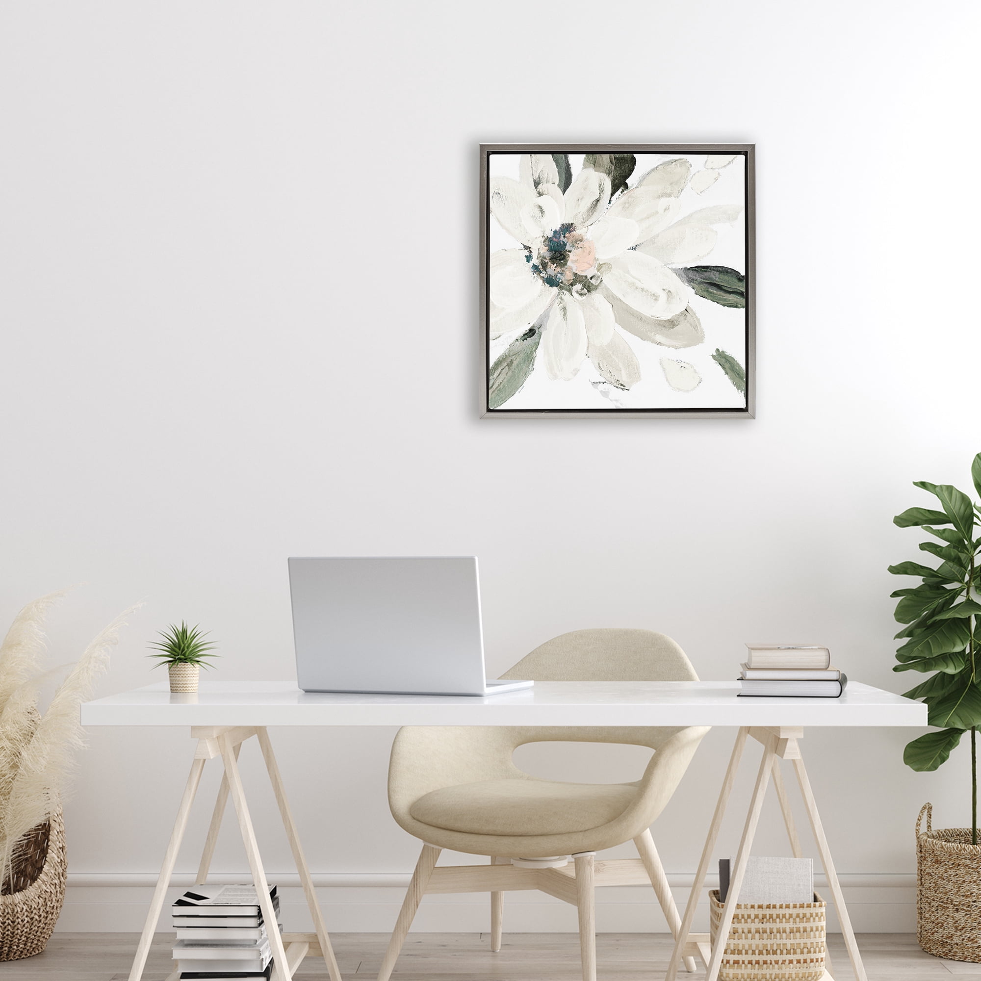 Stupell Industries Naturally Blooming White Flower Gray Framed Floater Canvas Wall Art, design by Lanie Loreth