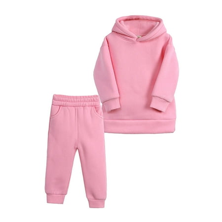 

BIZIZA Outfit Set for Baby Solid Color Fleece 2-Piece Long Sleeve Hoodie Pants 1-7Y Kids Hot Pink 120