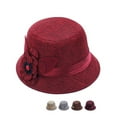thumbnail image 3 of Retro Spring Summer Flower Linen Wide Brim Cocktail Party Travel Ladies Hat Gift, 3 of 10