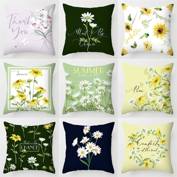 Spring Daisy Flower Throw Pillows Cover 18x18 Inch Summer Floral Decorative Pillow Covers Farmhouse Square Outdoor Pillowcases for Home Couch Sofa Decor