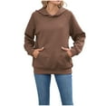 thumbnail image 2 of Ounisa Women Solid Basic Fleece Letter Loose Hoodie Sweatshirt Long Sleeve Kangaroo Pocket Drop Shoulder Pullovers Top, 2 of 7