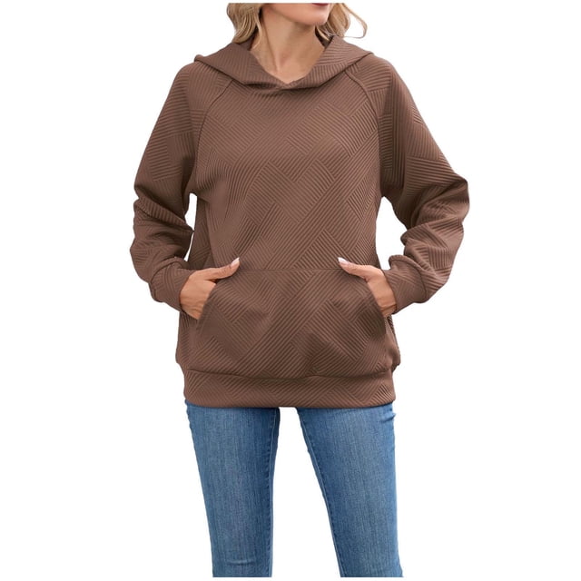 LMKIHUSA Chandails à Capuchon Décontractés pour Femmes, Chandail Sherpa à Enfiler Automne Hiver, Chandails Tendance Raglan à Manches Longues, Hauts à Col Rond, Unis, avec Poches, Chandails à Capuchon Kaki, TG