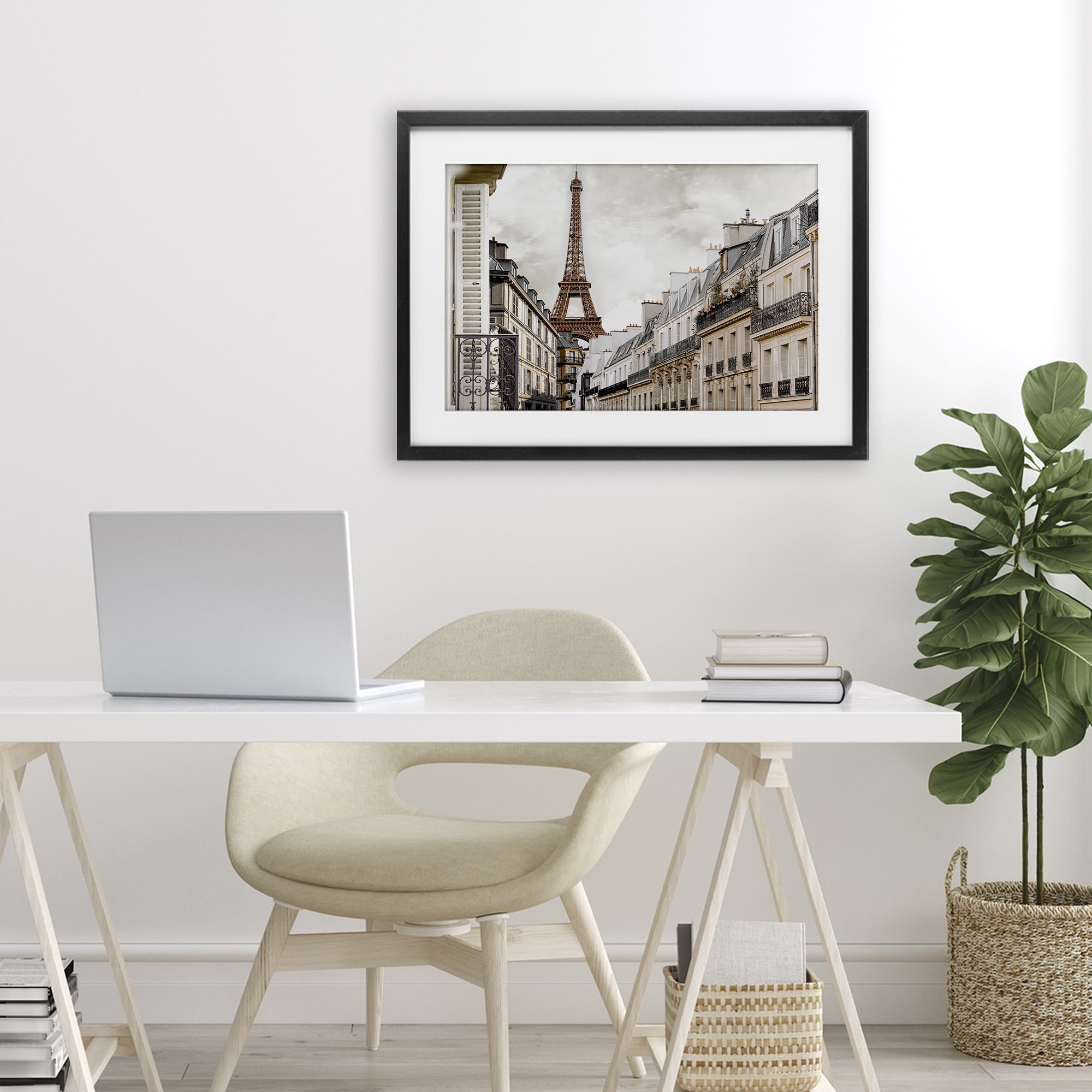 Stupell Industries Eiffel Tower Through Parisian Balconies Black Framed Print Under Glass, design by CAD Designs