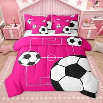 Manfei Sport Soccer 7pcs Bedding Comforter Set for Female Men Women,Boys Football Print Queen Bedding Sets Super Cozy,Ball Gamer Queen Sheet Sets,Luxury Bedroom Decor,Reversible