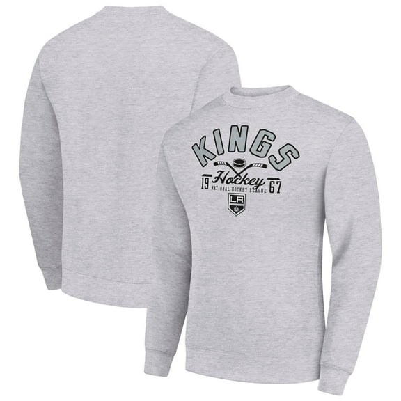 Men's Starter Heather Gray Los Angeles Kings Stick And Puck Logo Fleece Pullover Sweatshirt