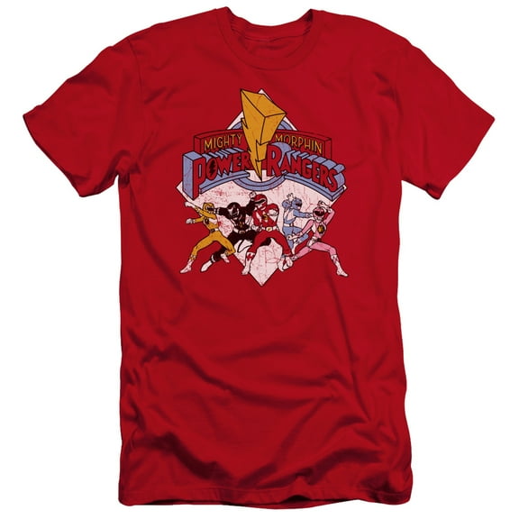 Power Rangers Retro Rangers Premium Adult Slim Fit 30/1 T-Shirt Red