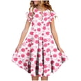 thumbnail image 2 of Zpanxa Robes d'Été pour Filles Manches Courtes Volantées Col Rond Imprimé Floral Taille Poche Robe Superposée Polyester Spandex Multicolore 6-7 Ans, 2 of 6