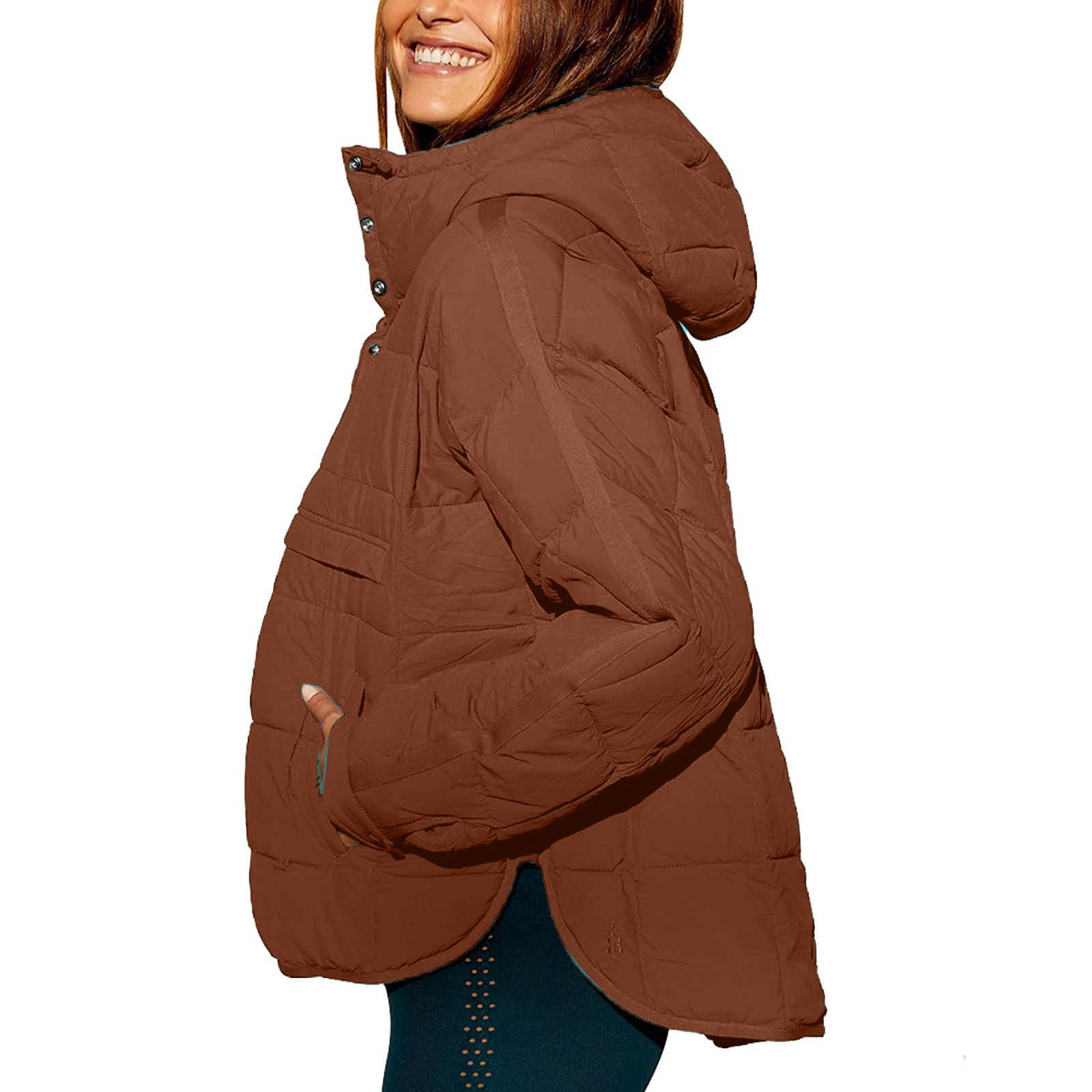 GEWSEY Quilted Puffer Jacket Womens with Hood Packable Pullover Jacket Lightweight Oversized Winter Warm Padded Coats (Brown, XXL)
