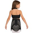 thumbnail image 3 of TiaoBug Kids Girls Latin Dance Outfits Fringe Tassels Halter Backless Crop Top with Mini Skirts Dancewear Black 12, 3 of 6