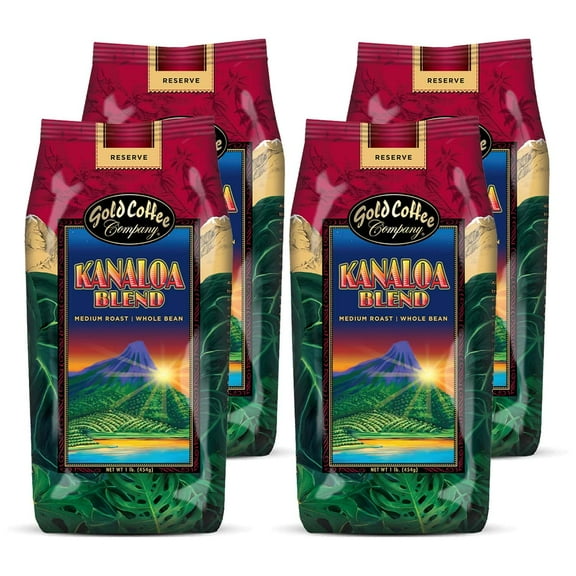 Gold Coffee Company Kanaloa Blend Whole Bean Roasted Coffee, 1lb (Pack of 4)