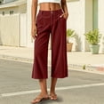 thumbnail image 2 of Women's Corduroy High Waist Capri Wide Leg Pants Soft Casual Cropped Culottes with Pockets Vintage Casual Streetwear Trousers Fall Outfit Wine, 2 of 9