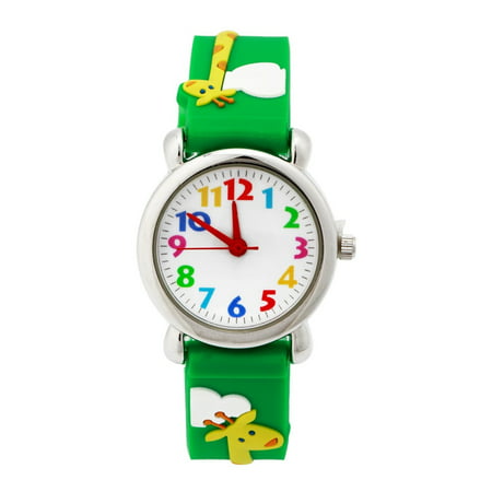 3D Cute Cartoon Quartz Watch Wristwatches with Silicone band Time Teacher for Little Girls Boy Kids Children Gift (Giraffe Green), 3D cartoon design, every watch has.., By