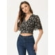 thumbnail image 3 of Blusas cortas con volantes florales de manga corta con cuello en V para mujer Negro L, 3 of 6