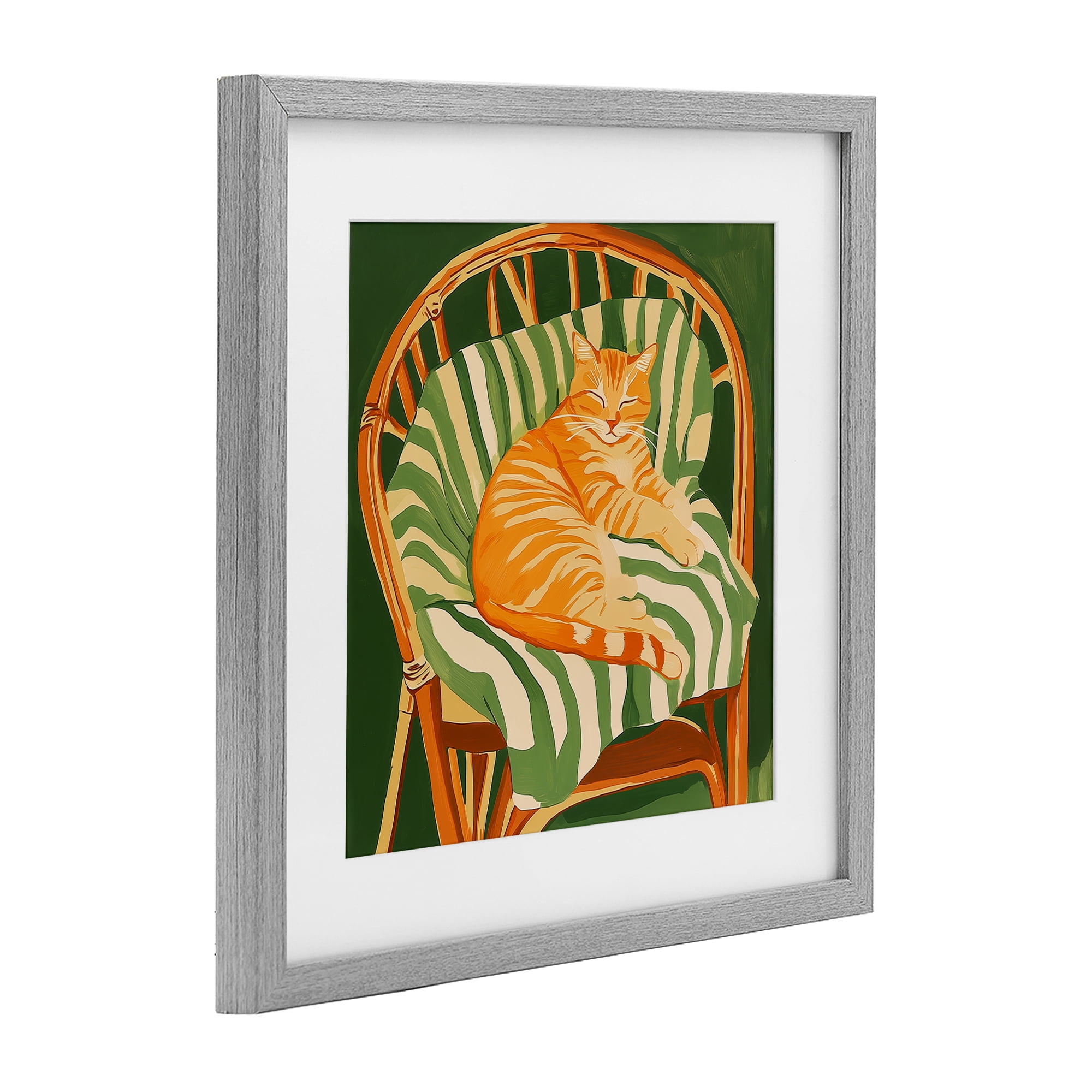 Stupell Industries Cat In Rattan Chair Gray Framed Print Under Glass, design by Walker Noble