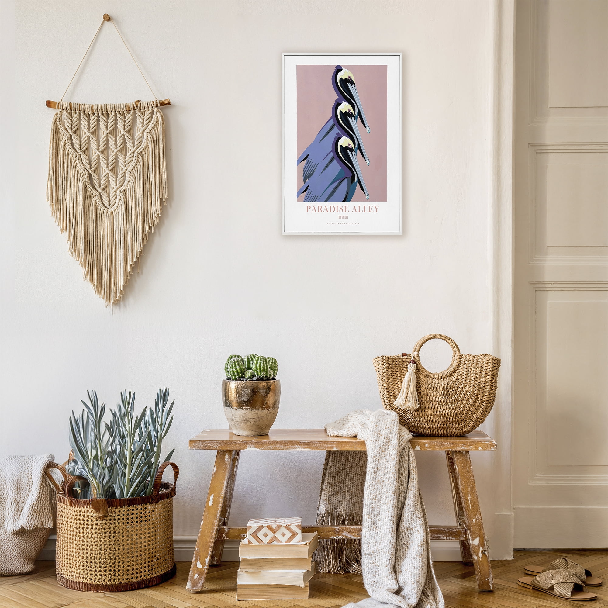 Stupell Industries Paradise Alley Pelican Trio White Framed Giclee Art, design by Jadei Graphics