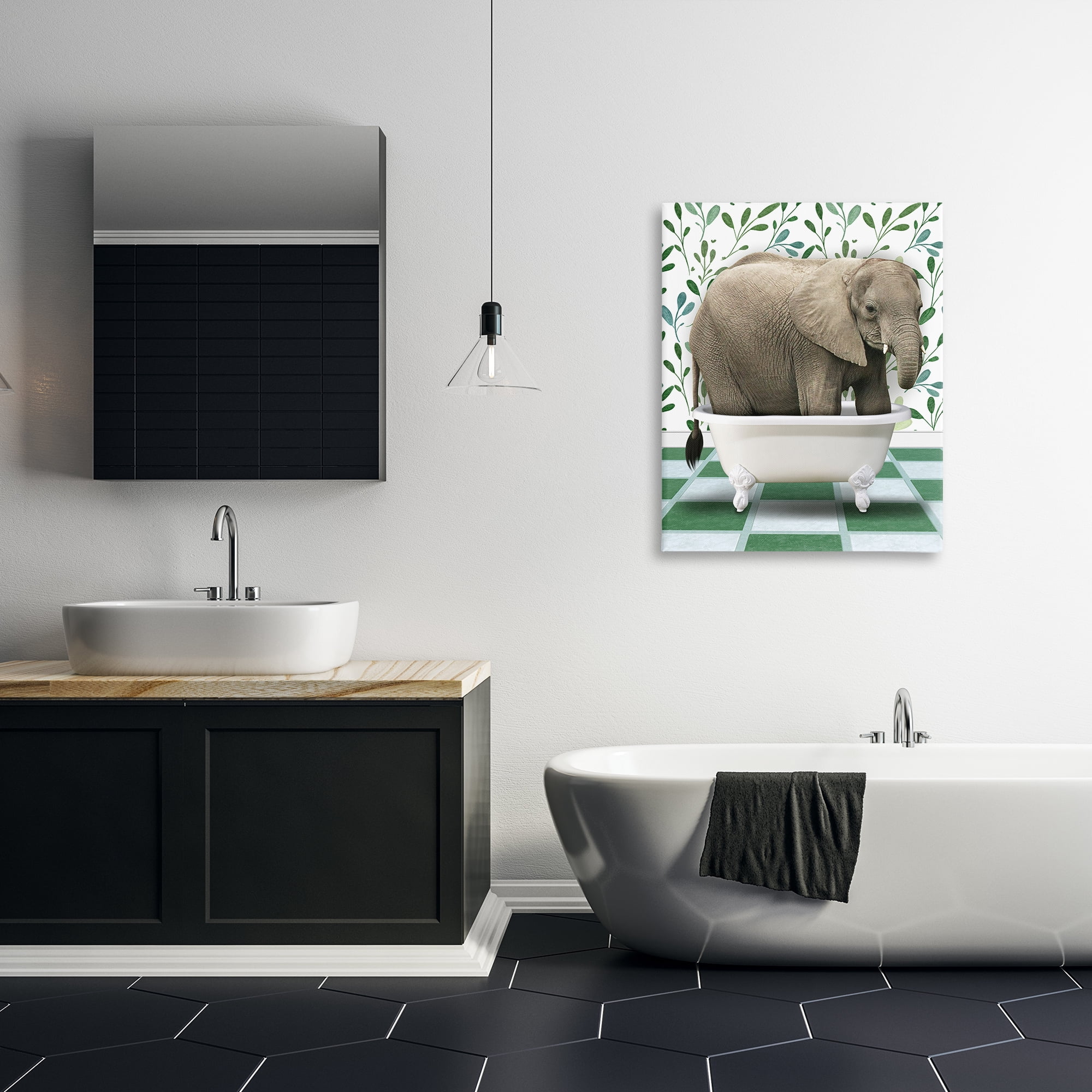 Stupell Industries Bathing Elephant on Green Bath & Laundry Painting Wrapped Canvas Art Print Wall Art, 30 x 40