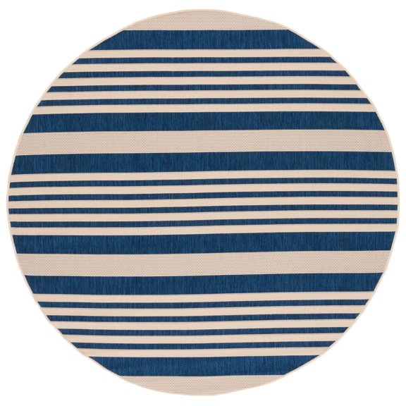 Safavieh Courtyard Caroline Striped Indoor/Outdoor Area Rug, Navy/Beige, 6'7" x 6'7" Round