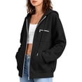 thumbnail image 3 of CBASIHI Womens Zip Up Hoodies with Pockets- Fall Drop Shoulder Casual Trendy Long Sleeve Oversized Sweatshirts Black Size M, 3 of 8