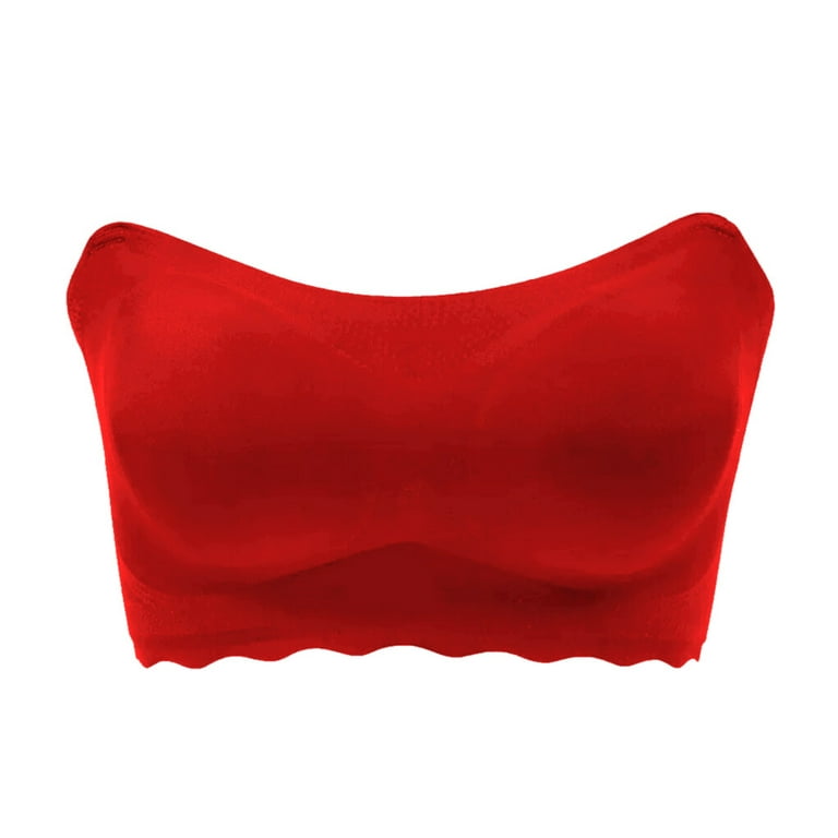Dido Strapless Bra Gathered Non-slip Plus Size Bra Thin Tube Top Underwear  for Wedding Dress, Red, XXL 