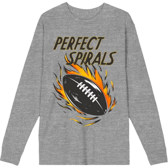 "Perfect Spirals" Flaming Football Adult Heather Gray Long Sleeve Tee-Small
