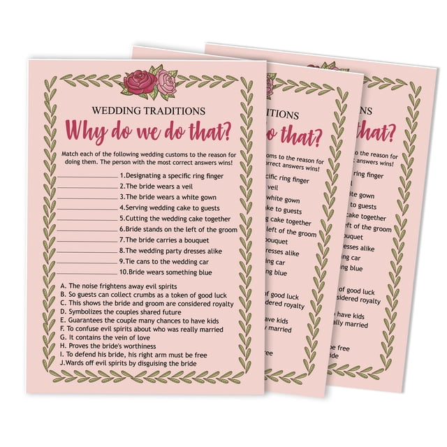 Inkdotpot 50-PackFloralWhy Do We Do That Bridal Wedding ShowerGameBachelorette Party ActivityGameCards
