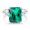 thumbnail image 3 of Gem Stone King 5.80 Cttw Emerald Cut Green Nano Emerald and White Moissanite 3 Stone Ring for Women | 925 Sterling Silver | Three Stone Wedding Engagement Anniversary Promise Ring for Women | Size 8, 3 of 4