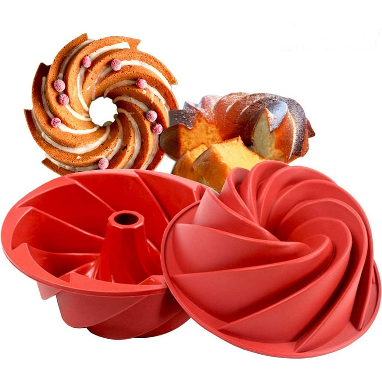 1pc 8 Inch Cake Mold, Simple Red Spiral Design Silicone Cake Pan