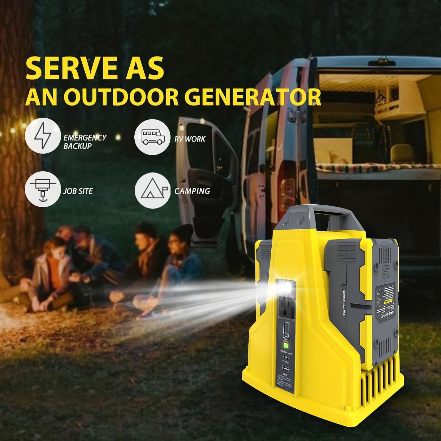 PowerSmart 300W Portable Power Station Inverter with 2PCS 40V Battery Replacement and Charger Outdoor DC input