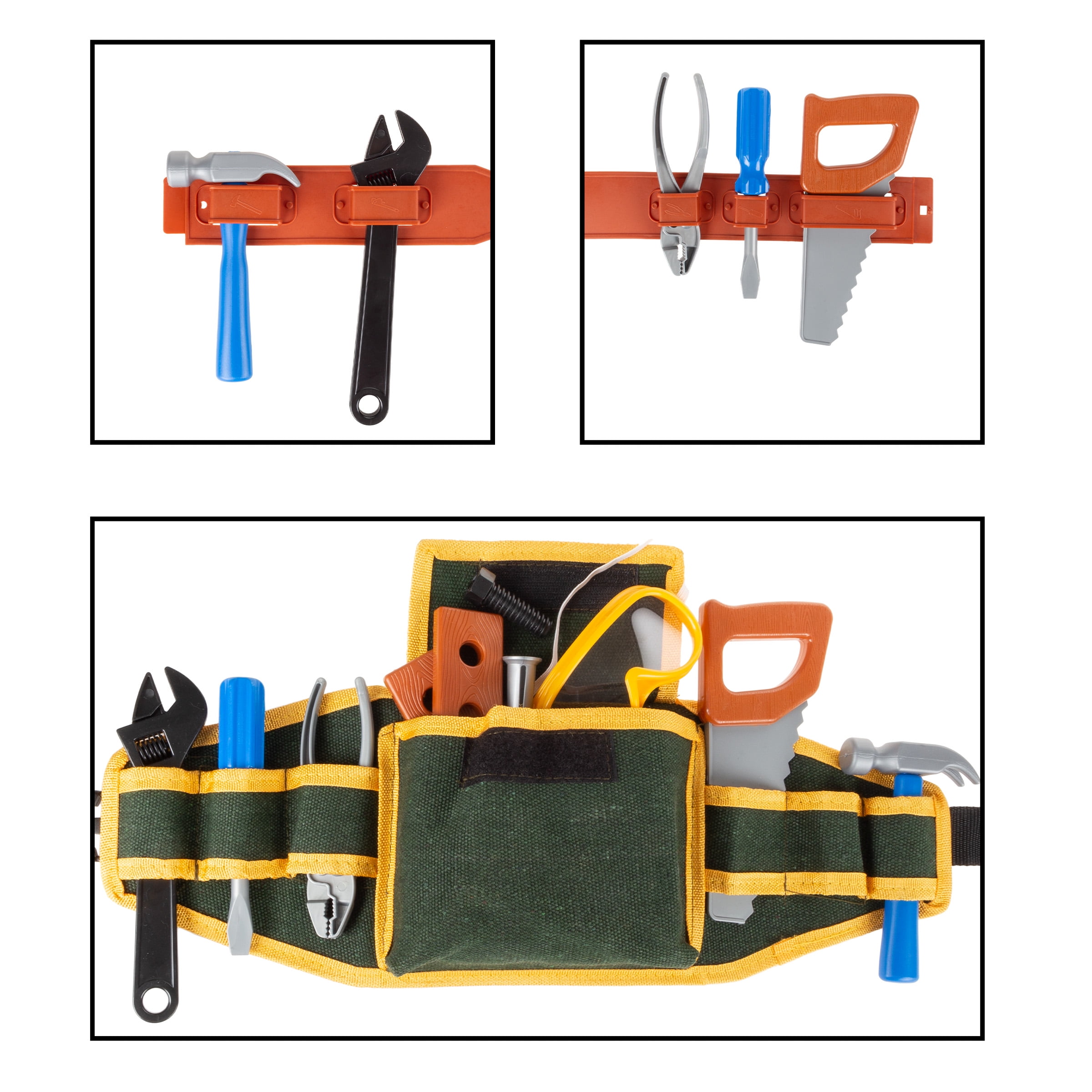 Hey! Play! Kids Tool Belt Set - 22-Piece Children's Handyman Kit with 2 Belts