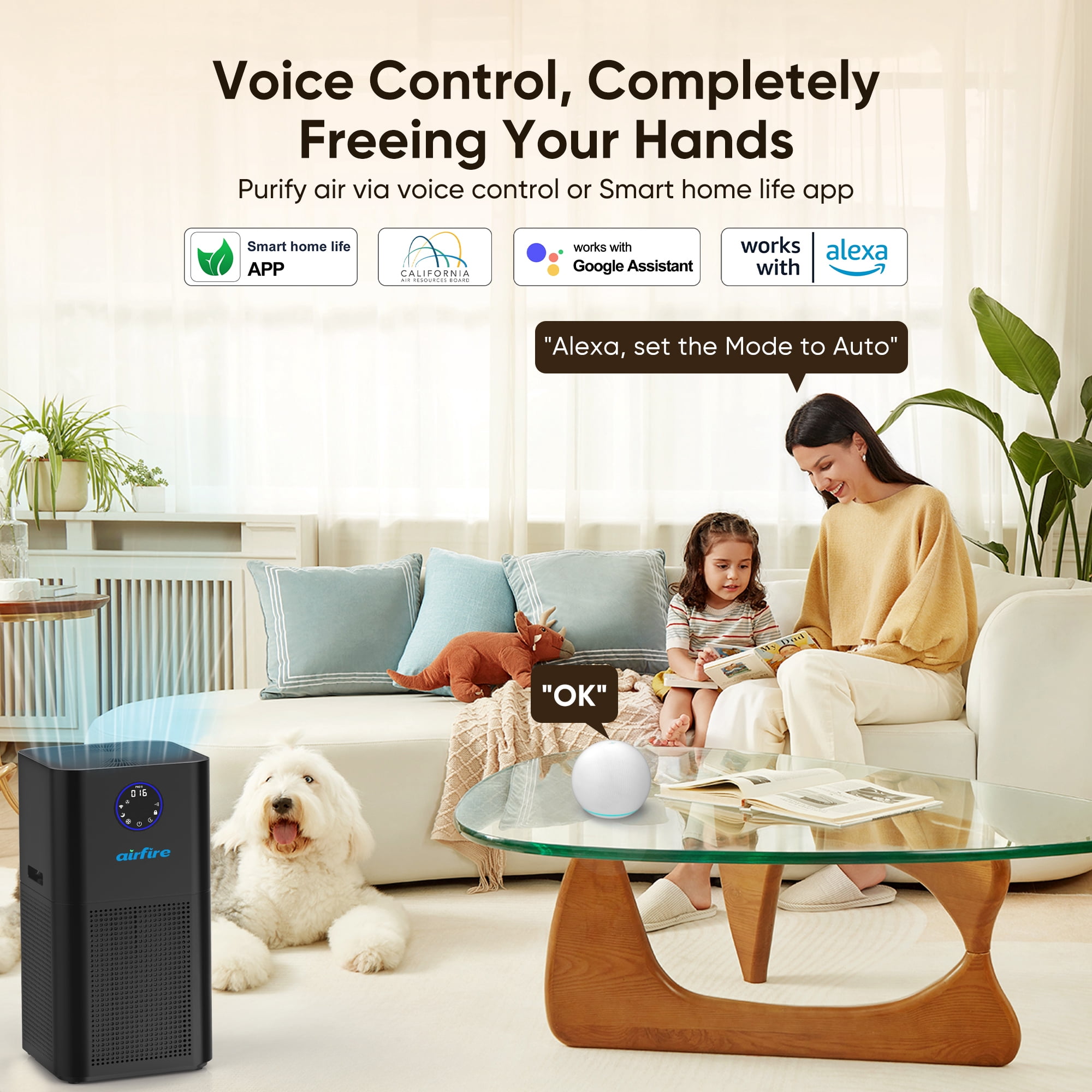 AIRFIRE HEPA Air Purifier for Large Rooms 3500 Sq.ft, WiFi Air Purifiers for Wildfire, Smoke, Pet Dander&Odor, Dust, Pollen, AP404, Black