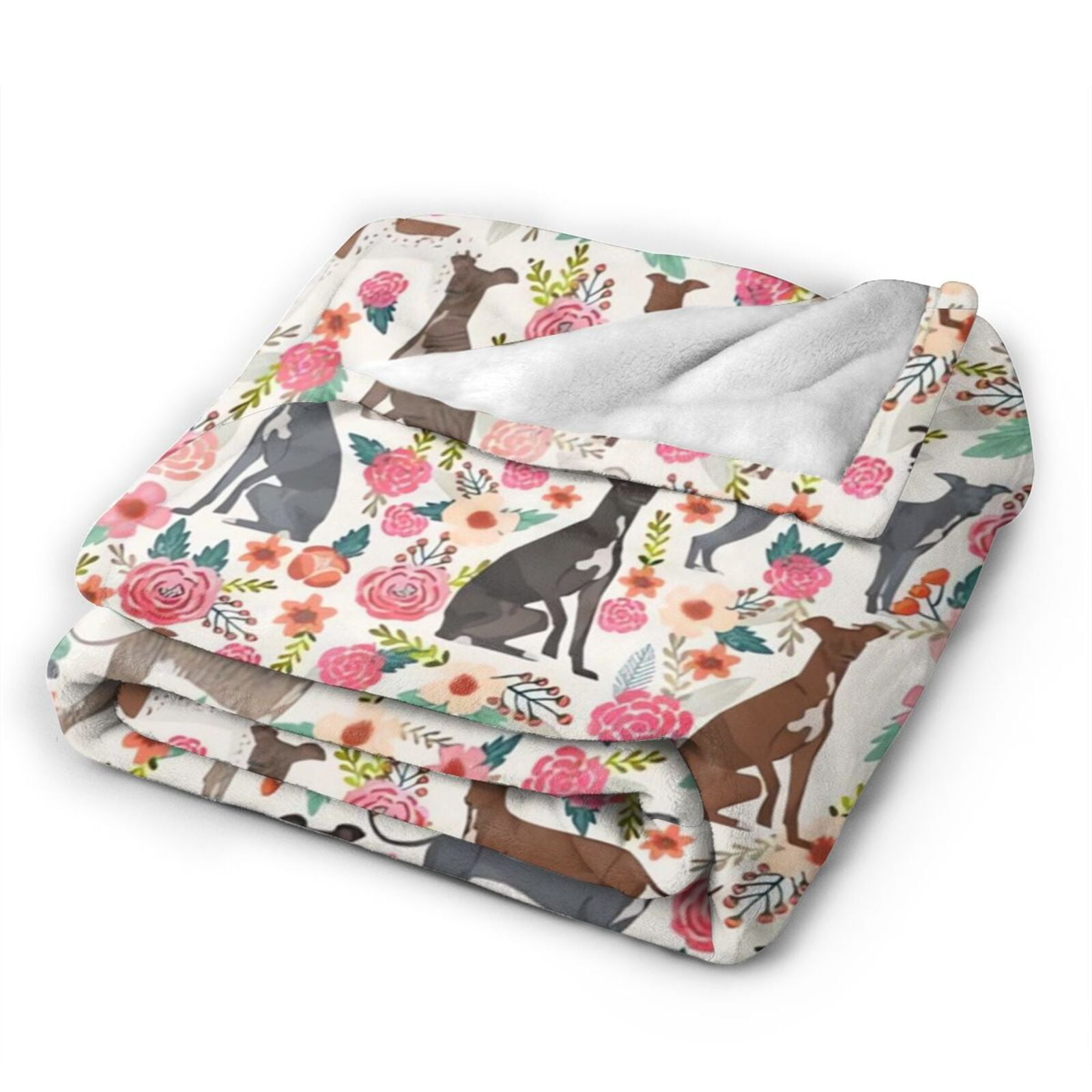 Italian Greyhound Dogs Lovers Flower Floral Blanket Gifts For Kids Adults - Lightweight Throw Blanket For Bedroom Living Room Decor Soft Fuzzy Fleece Cozy Plush Bed Couch 50"X40"