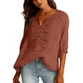 thumbnail image 3 of 2026 Embroidered Linen Tops for Women 3/4 Sleeve Boho Peasant Shirts Casual Gauze Clothes for Summer Beach,Brown,XL, 3 of 8