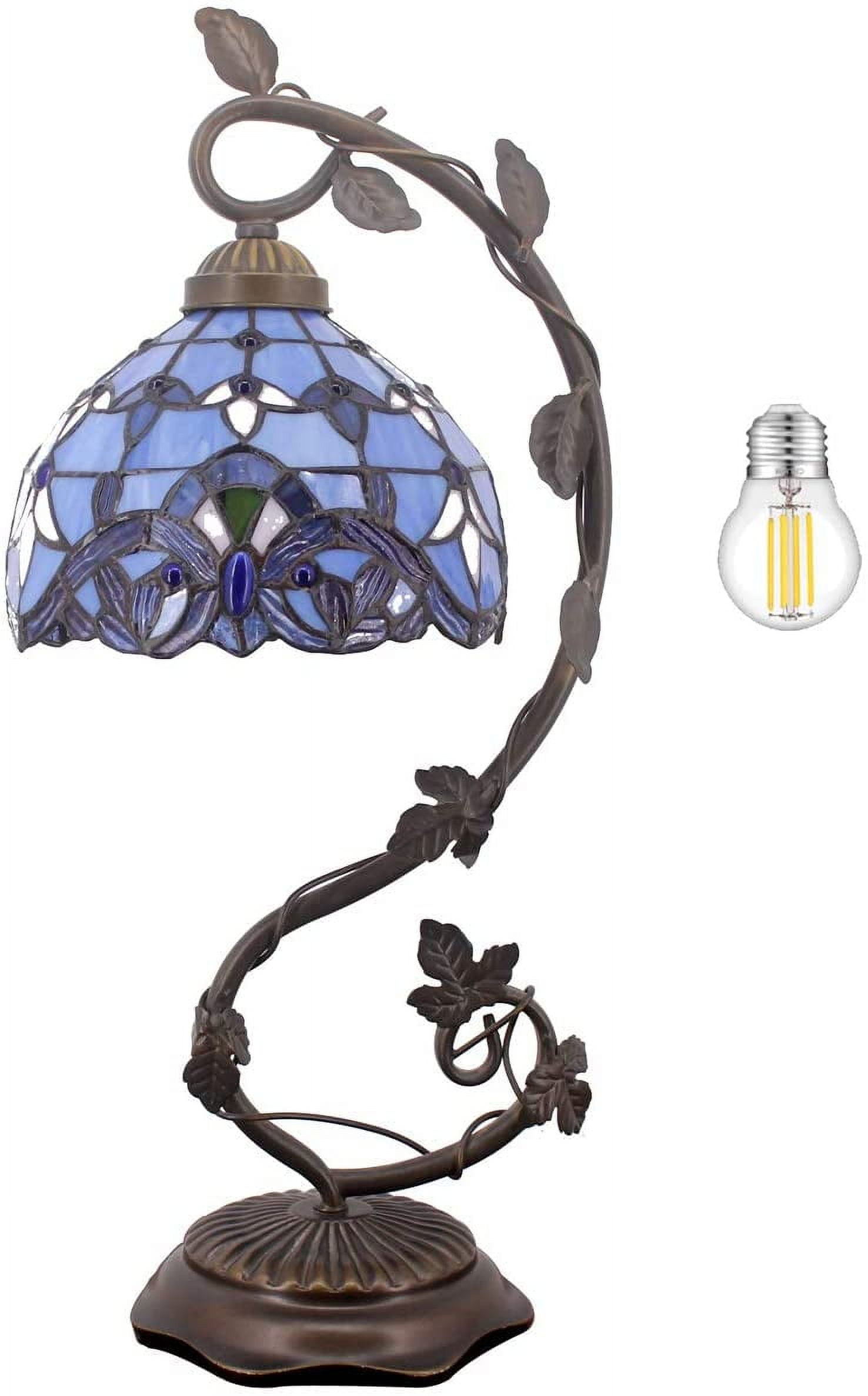 Bedside Table Lamp, Stained Glass Lamp Minimalist Tiffany Style Banker Desk Light with Metal Leaf Thin Base for Small Space of Living Room, Bedroom, Kids Room,Dorm, Dresser, Office(LED Bulb Included)