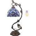 thumbnail image 3 of Bedside Table Lamp, Stained Glass Lamp Minimalist Tiffany Style Banker Desk Light with Metal Leaf Thin Base for Small Space of Living Room, Bedroom, Kids Room,Dorm, Dresser, Office(LED Bulb Included), 3 of 4