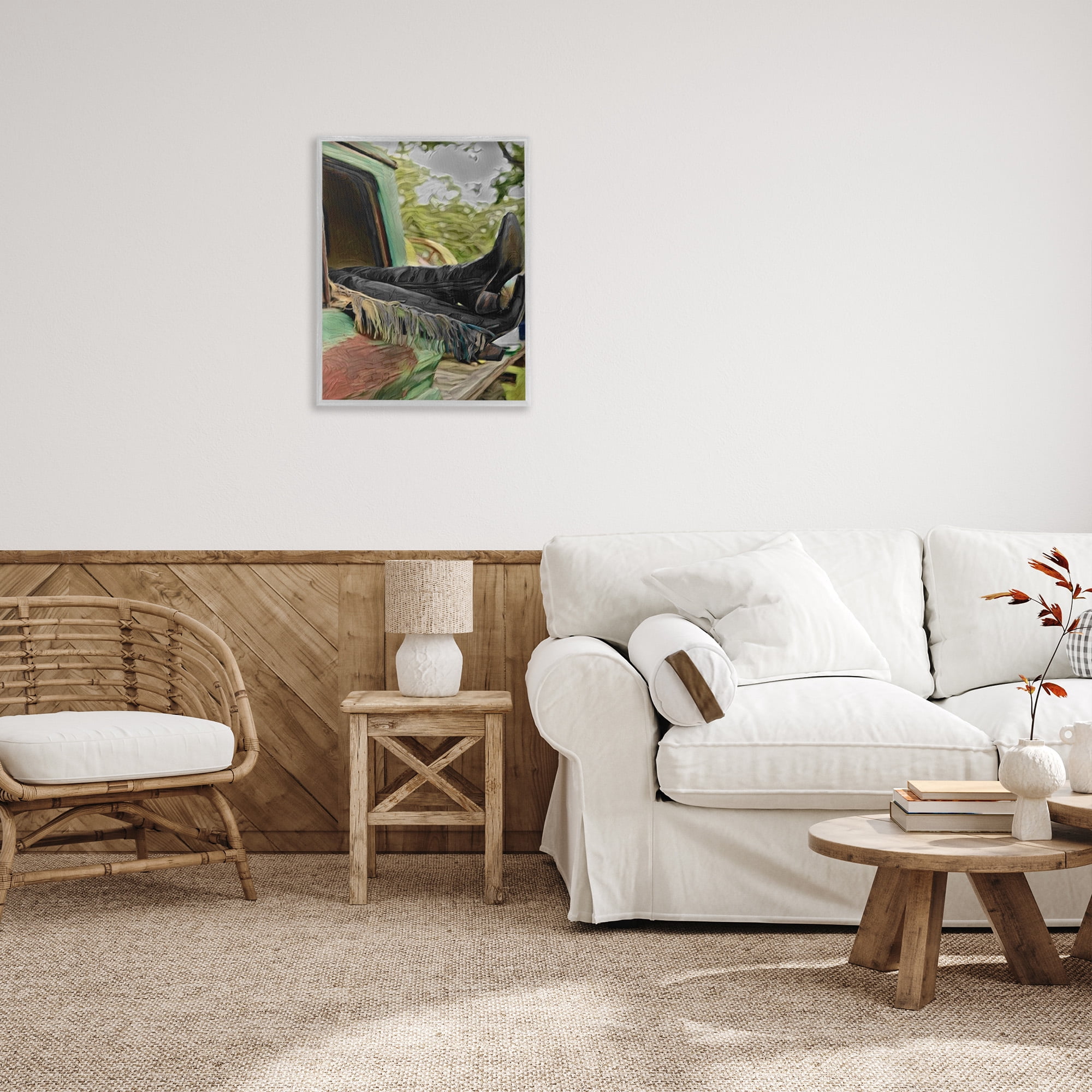 Stupell Industries Relaxing Cowgirl in Nature Transportation Painting Gray Framed Art Print Wall Art, 24 x 30