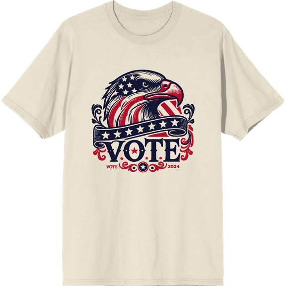 American Eagle Vote Adult Natural Crew Neck Short Sleeve Tee-Medium