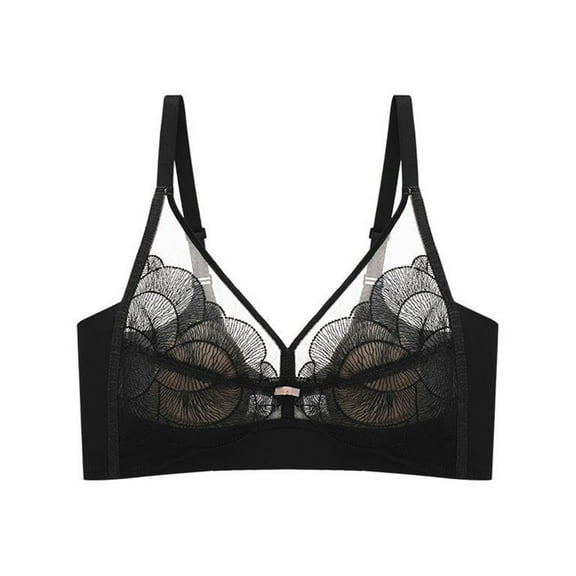 LYEAA Women Bras Wireless Padded Plus Size Lace Push up Daily Bras Wirefree Adjustable Strap Support Lift Soft Bralette No Wire Breathable Comfort Sleeping Bras Black M
