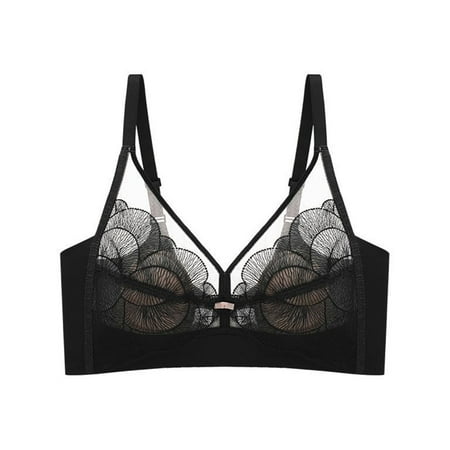 Gnurob Women s Sexy Lace Bra Push Up Wirefree Bralette Modal Cotton Bras Hide Back Fat Underwear Adjustable Straps Bralettes Comfort Sheer Padded Brassiere Clearance Saving Black Medium