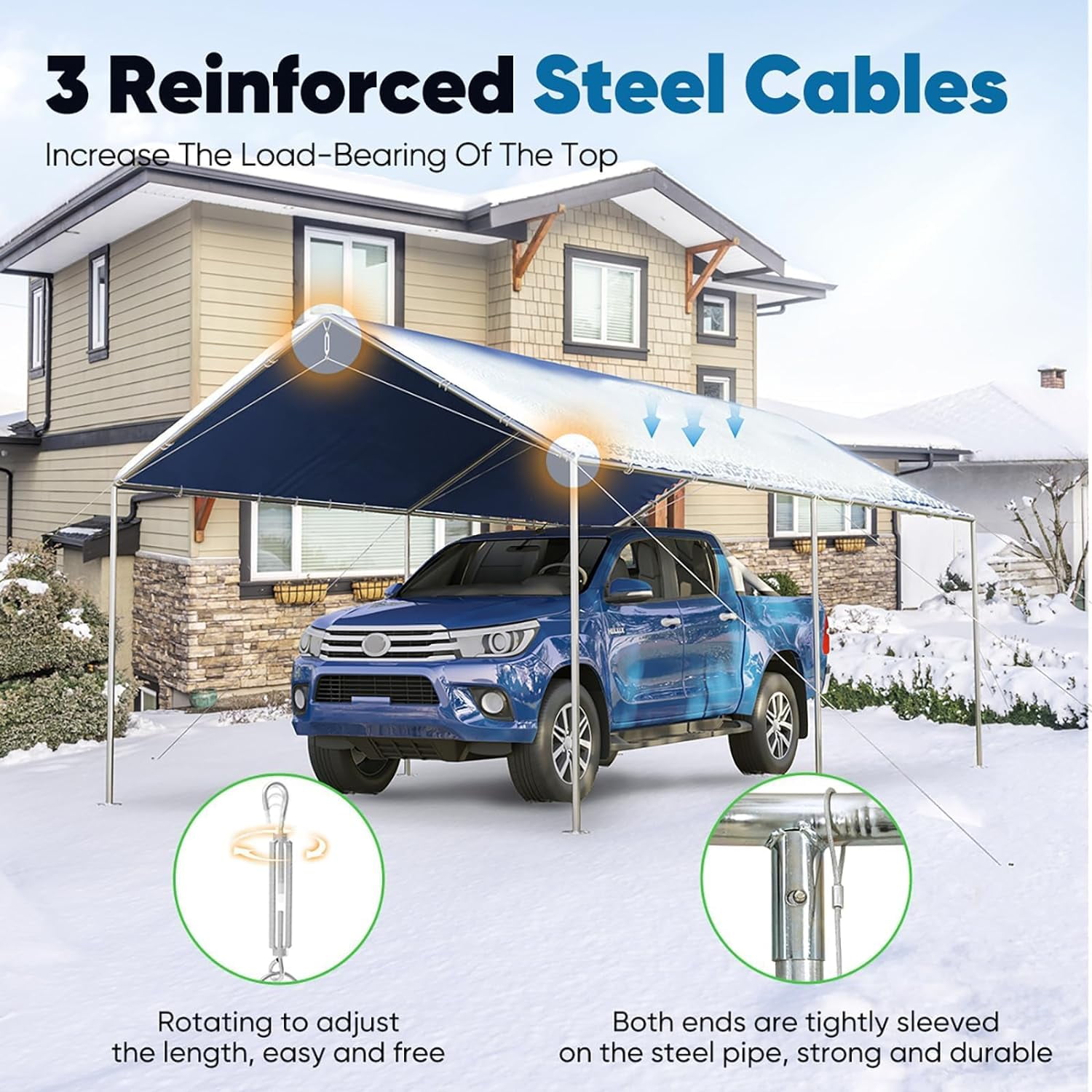 Quictent 10X20ft Upgraded Heavy Duty Carport Car Canopy Party Tent with Reinforced Steel Cables, Blue