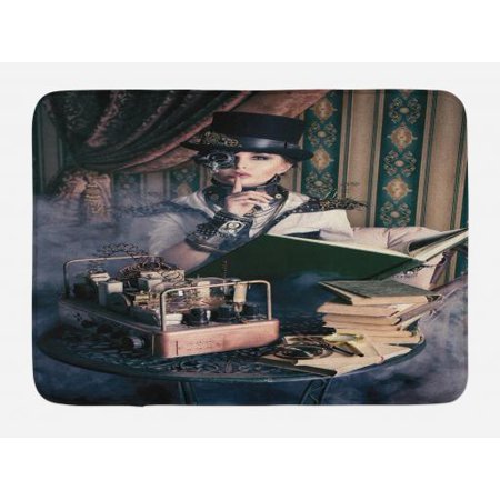 Gothic Bath Mat, Portrait of Steampunk Woman with Medieval Vintage Outfit Historic Fashion Art Photo