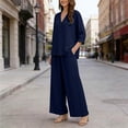 thumbnail image 5 of VBVC Women's 3/4 Sleeve 2 Piece Set,V-Neck Top and Wide Leg Pants For Women, Ladies' Breathable Summer Workwear with Pockets,Navy,S-3XL, 5 of 8