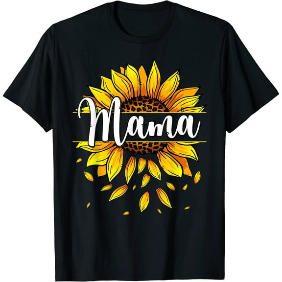 Sunflower Graphic Tshirt for Women Mama With Yellow Sunflower Floral Mothers Day Casual Short Sleeve Tops Black Large