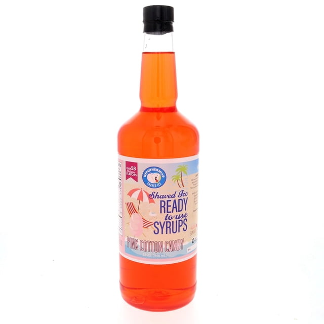 Jarabe para raspados y conos de nieve - Botella de plástico reciclable sin BPA de un cuarto de galón (32 onzas líquidas) - Algodón de azúcar - Azúcar de caña 100 % puro sin OGM, listo para usar