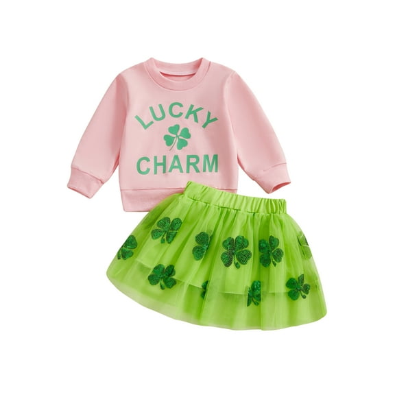 Toddler Baby Girls 2Pcs Spring Outfits 6 12 18 24 Months 2T 3T 4T Long Sleeve Letter Print Sweatshirt Tulle Skirt Set Baby Clothes