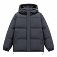 thumbnail image 6 of Hooded Puffer Jacket Men Solid Color Windproof Zip Up Winter Coat,Warm Thick Padded Outerwear with Pockets, 6 of 8