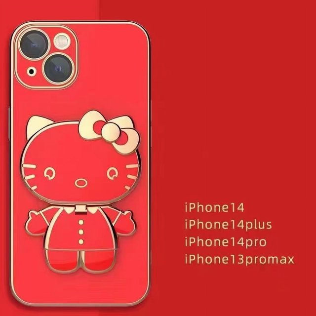 Kt cat-Soporte de espejo de maquillaje galvanizado con película de lente, funda de teléfono para iphone Xr Xs 11 12 13 14 Pro Max